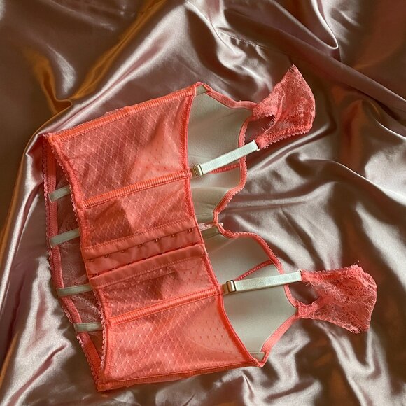 Victoria's Secret, S-DD, Dream Angels Lace Corset In Neon Nectar (BRIGHT CORAL) - Picture 7 of 10
